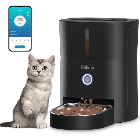Balimo Automatic Cat Feeder 2.4G WiFi, Cat Food Automatic 3L, Cat Feeder with Night Light and Stainless Steel Bowl, Automatic Feeder, 1 to 10 Meals, Suitable for Dogs and Cats, Black Balimo Automatic Cat Feeder 2.4G WiFi, Cat Food Automatic 3L, Cat Feeder with Night Light and Stainless Steel Bowl, Automatic Feeder, 1 to 10 Meals, Suitable for Dogs and Cats, Black