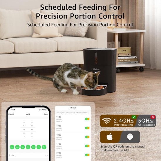 Balimo Automatic Cat Feeder 2.4G WiFi, Cat Food Automatic 3L, Cat Feeder with Night Light and Stainless Steel Bowl, Automatic Feeder, 1 to 10 Meals, Suitable for Dogs and Cats, Black Balimo Automatic Cat Feeder 2.4G WiFi, Cat Food Automatic 3L, Cat Feeder with Night Light and Stainless Steel Bowl, Automatic Feeder, 1 to 10 Meals, Suitable for Dogs and Cats, Black