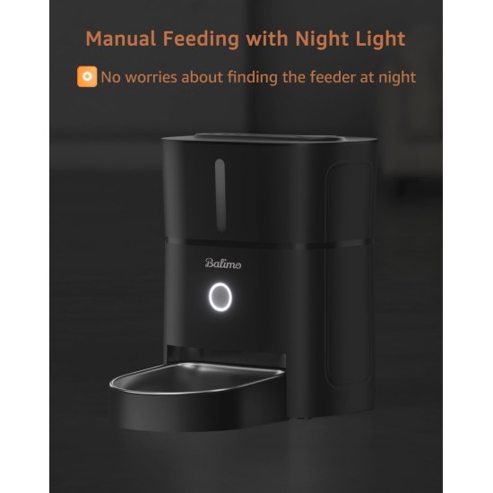Balimo Automatic Cat Feeder 2.4G WiFi, Cat Food Automatic 3L, Cat Feeder with Night Light and Stainless Steel Bowl, Automatic Feeder, 1 to 10 Meals, Suitable for Dogs and Cats, Black Balimo Automatic Cat Feeder 2.4G WiFi, Cat Food Automatic 3L, Cat Feeder with Night Light and Stainless Steel Bowl, Automatic Feeder, 1 to 10 Meals, Suitable for Dogs and Cats, Black