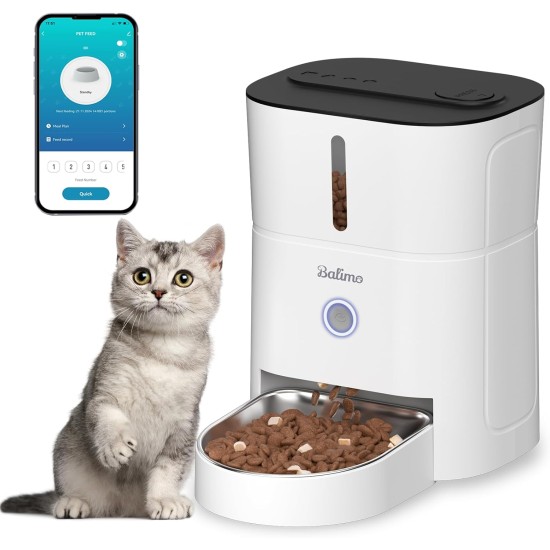 Balimo Automatic Cat Feeder 2.4G WiFi, Cat Food Automatic 3L, Cat Feeder with Night Light and Stainless Steel Bowl, Automatic Feeder, 1 to 10 Meals, Suitable for Dogs and Cats, Black Balimo Automatic Cat Feeder 2.4G WiFi, Cat Food Automatic 3L, Cat Feeder with Night Light and Stainless Steel Bowl, Automatic Feeder, 1 to 10 Meals, Suitable for Dogs and Cats, Black