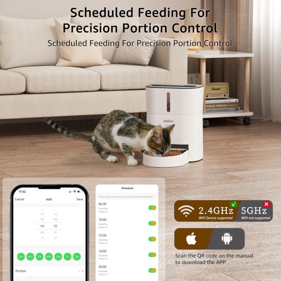 Balimo Automatic Cat Feeder 2.4G WiFi, Cat Food Automatic 3L, Cat Feeder with Night Light and Stainless Steel Bowl, Automatic Feeder, 1 to 10 Meals, Suitable for Dogs and Cats, Black Balimo Automatic Cat Feeder 2.4G WiFi, Cat Food Automatic 3L, Cat Feeder with Night Light and Stainless Steel Bowl, Automatic Feeder, 1 to 10 Meals, Suitable for Dogs and Cats, Black