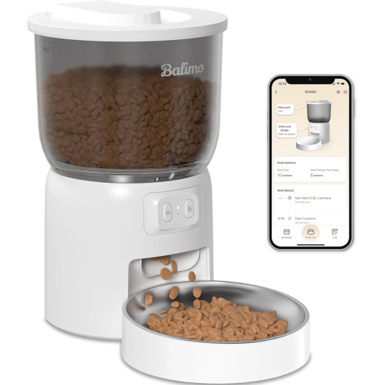 Balimo Automatic Cat Feeder, 3 L Cat Food, 2.4G WiFi Cat Feeder, App Control with Cat Feeder, 1 to 10 Meals per Day, Suitable for Dogs and Cats, Black Balimo Automatic Cat Feeder, 3 L Cat Food, 2.4G WiFi Cat Feeder, App Control with Cat Feeder, 1 to 10 Meals per Day, Suitable for Dogs and Cats, Black