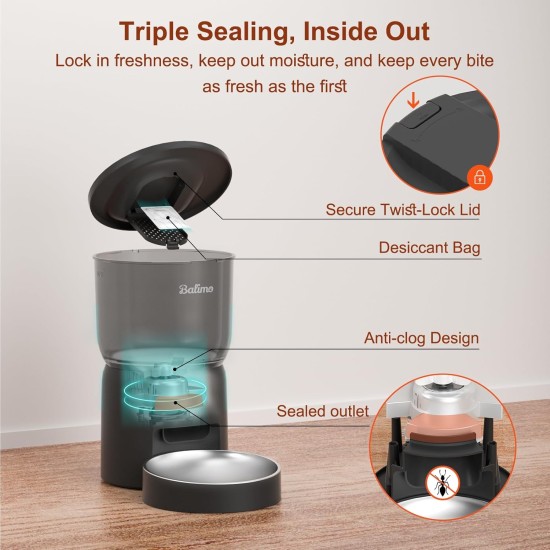 Balimo Automatic Cat Feeder, 3 L Cat Food, 2.4G WiFi Cat Feeder, App Control with Cat Feeder, 1 to 10 Meals per Day, Suitable for Dogs and Cats, Black Balimo Automatic Cat Feeder, 3 L Cat Food, 2.4G WiFi Cat Feeder, App Control with Cat Feeder, 1 to 10 Meals per Day, Suitable for Dogs and Cats, Black