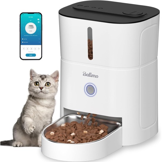 Balimo Automatic Cat Feeder 3L, Cat Food Automatic with Programmable Timer, Automatic Feeder Dogs with Night Light, Fresh Lock Technology, Stainless Steel Bowl, 1 to 6 Meals a Day, White Balimo Automatic Cat Feeder 3L, Cat Food Automatic with Programmable Timer, Automatic Feeder Dogs with Night Light, Fresh Lock Technology, Stainless Steel Bowl, 1 to 6 Meals a Day, White