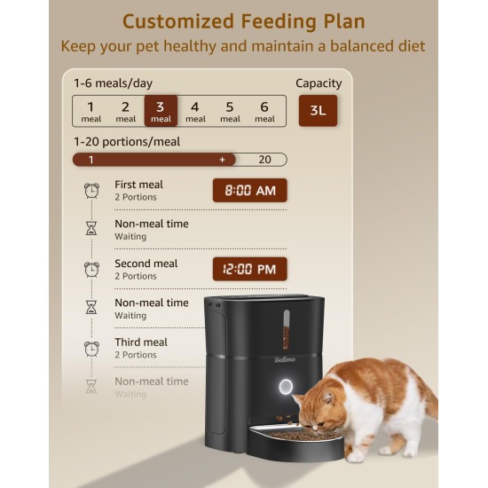 Balimo Automatic Cat Feeder 3L, Cat Food Automatic with Programmable Timer, Automatic Feeder Dogs with Night Light, Fresh Lock Technology, Stainless Steel Bowl, 1 to 6 Meals a Day, White Balimo Automatic Cat Feeder 3L, Cat Food Automatic with Programmable Timer, Automatic Feeder Dogs with Night Light, Fresh Lock Technology, Stainless Steel Bowl, 1 to 6 Meals a Day, White