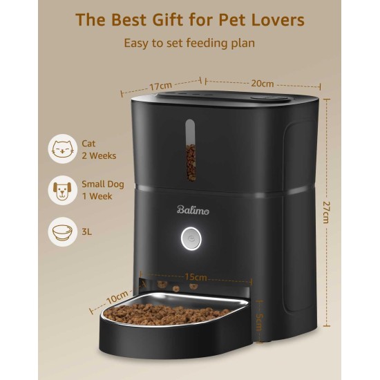 Balimo Automatic Cat Feeder 3L, Cat Food Automatic with Programmable Timer, Automatic Feeder Dogs with Night Light, Fresh Lock Technology, Stainless Steel Bowl, 1 to 6 Meals a Day, White Balimo Automatic Cat Feeder 3L, Cat Food Automatic with Programmable Timer, Automatic Feeder Dogs with Night Light, Fresh Lock Technology, Stainless Steel Bowl, 1 to 6 Meals a Day, White