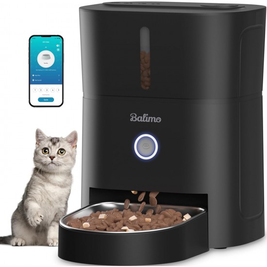 Balimo Automatic Cat Feeder 3L, Cat Food Automatic with Programmable Timer, Automatic Feeder Dogs with Night Light, Fresh Lock Technology, Stainless Steel Bowl, 1 to 6 Meals a Day, Black Balimo Automatic Cat Feeder 3L, Cat Food Automatic with Programmable Timer, Automatic Feeder Dogs with Night Light, Fresh Lock Technology, Stainless Steel Bowl, 1 to 6 Meals a Day, Black