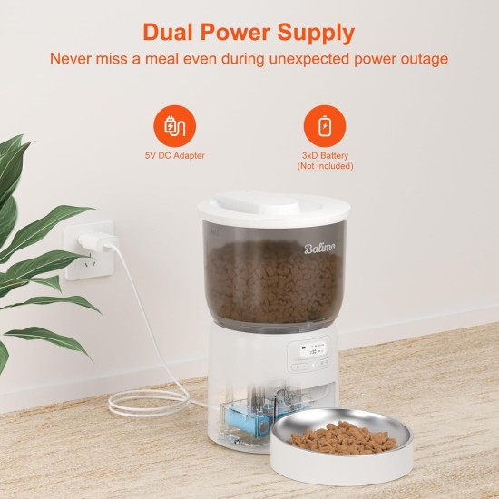 Balimo Automatic Cat Feeder 3L, Cat Food Automatic with Programmable Timer, Automatic Feeder for Cats and Dogs, 1 to 6 Meals a Day, with Stainless Steel Bowl, Black Balimo Automatic Cat Feeder 3L, Cat Food Automatic with Programmable Timer, Automatic Feeder for Cats and Dogs, 1 to 6 Meals a Day, with Stainless Steel Bowl, Black