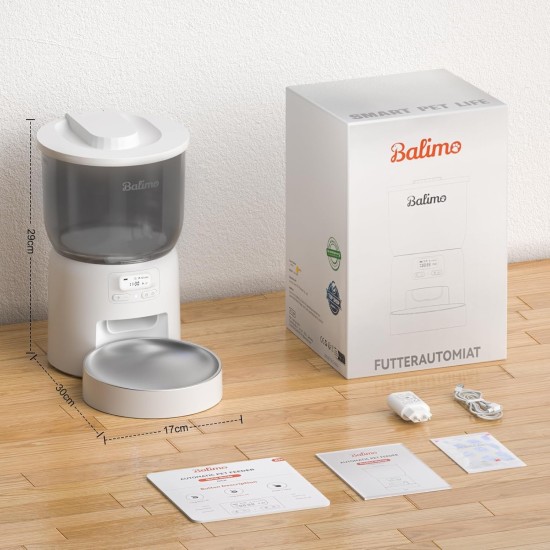 Balimo Automatic Cat Feeder 3L, Cat Food Automatic with Programmable Timer, Automatic Feeder for Cats and Dogs, 1 to 6 Meals a Day, with Stainless Steel Bowl, Black Balimo Automatic Cat Feeder 3L, Cat Food Automatic with Programmable Timer, Automatic Feeder for Cats and Dogs, 1 to 6 Meals a Day, with Stainless Steel Bowl, Black