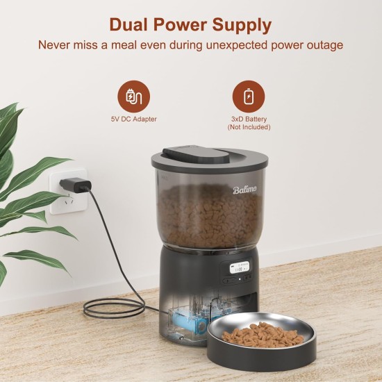 Balimo Automatic Cat Feeder 3L, Cat Food Automatic with Programmable Timer, Automatic Feeder for Cats and Dogs, 1 to 6 Meals a Day, with Stainless Steel Bowl, Black Balimo Automatic Cat Feeder 3L, Cat Food Automatic with Programmable Timer, Automatic Feeder for Cats and Dogs, 1 to 6 Meals a Day, with Stainless Steel Bowl, Black