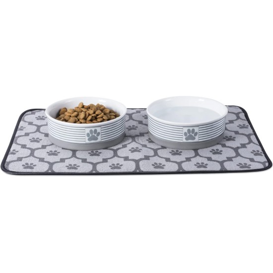 Bone Dry, Pet Bowl, Removable Silicone Ring, Non-Slip Base, Safe Feeding, Less Mess, Microwave and Dishwasher Safe, Single Bowl, Small Set, 4.25 x 2 Inch, Grey, Pack of 2 Bone Dry, Pet Bowl, Removable Silicone Ring, Non-Slip Base, Safe Feeding, Less Mess, Microwave and Dishwasher Safe, Single Bowl, Small Set, 4.25 x 2 Inch, Grey, Pack of 2