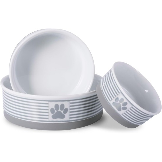 Bone Dry, Pet Bowl, Removable Silicone Ring, Non-Slip Base, Safe Feeding, Less Mess, Microwave and Dishwasher Safe, Single Bowl, Small Set, 4.25 x 2 Inch, Grey, Pack of 2 Bone Dry, Pet Bowl, Removable Silicone Ring, Non-Slip Base, Safe Feeding, Less Mess, Microwave and Dishwasher Safe, Single Bowl, Small Set, 4.25 x 2 Inch, Grey, Pack of 2