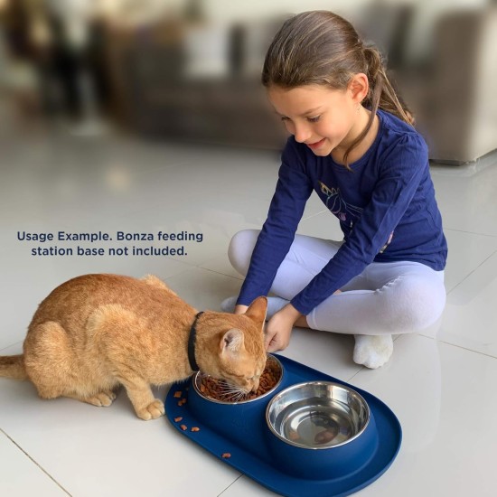 Bonza Double Dog Bowl Pet Feeding Station, Stainless Steel Water and Food Bowls with Spill and Skid Resistant Silicone Base. Premium Quality Feeder Solution for Small Dogs and Cats (Navy Blue) Bonza Double Dog Bowl Pet Feeding Station, Stainless Steel Water and Food Bowls with Spill and Skid Resistant Silicone Base. Premium Quality Feeder Solution for Small Dogs and Cats (Navy Blue)