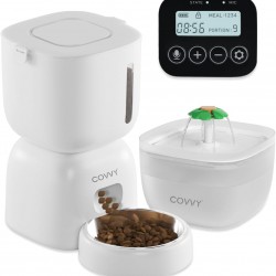 COVVY Automatic Cat Food and Water Dispenser, 3L Cat Feeder and 2L Cat Fountain, Cat Feeder with LCD Screen, Timer, 1-4 Meals, Portion Control COVVY Automatic Cat Food and Water Dispenser, 3L Cat Feeder and 2L Cat Fountain, Cat Feeder with LCD Screen, Timer, 1-4 Meals, Portion Control
