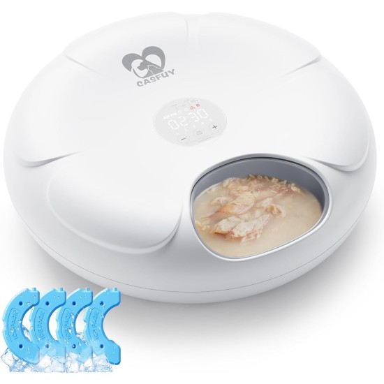 Casfuy Automatic Cat Feeder for Wet Wet Food with 4 Ice Packs, Rechargeable Car Feeder for Cats and Small Dogs with Programmable Timer and Low Battery Status Indicator Casfuy Automatic Cat Feeder for Wet Wet Food with 4 Ice Packs, Rechargeable Car Feeder for Cats and Small Dogs with Programmable Timer and Low Battery Status Indicator