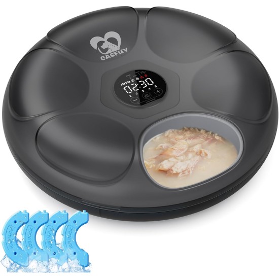 Casfuy Automatic Cat Feeder for Wet Wet Food with 4 Ice Packs, Rechargeable Car Feeder for Cats and Small Dogs with Programmable Timer and Low Battery Status Indicator Casfuy Automatic Cat Feeder for Wet Wet Food with 4 Ice Packs, Rechargeable Car Feeder for Cats and Small Dogs with Programmable Timer and Low Battery Status Indicator