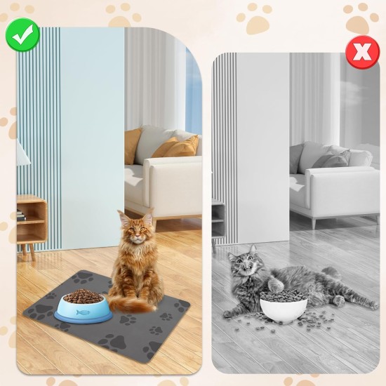 Cat Bowl Mat, Waterproof Pet Feeding Mats, 50 x 35 cm, Silicone Mat, Dog Bowl, Feeding Mat for Dogs and Cats, Pet Food Cat Bowl Mat, Waterproof Pet Feeding Mats, 50 x 35 cm, Silicone Mat, Dog Bowl, Feeding Mat for Dogs and Cats, Pet Food