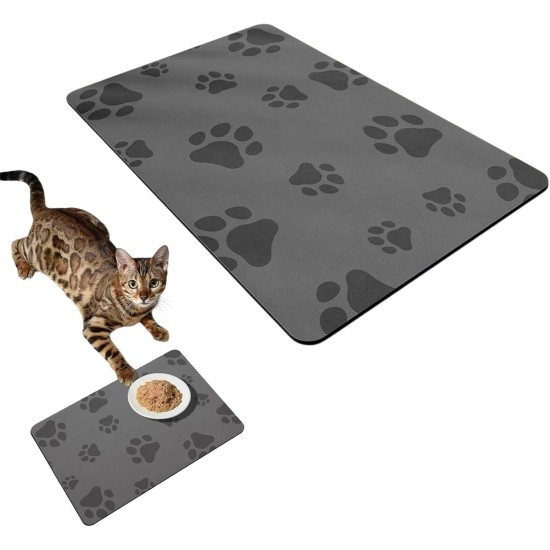 Cat Bowl Mat, Waterproof and Non-Slip Silicone Feeding Bowl Mat, Cat Bowl Feeding Mat, Cat Food, Feeding Bowl Mat (Grey, 50 x 30 cm) Cat Bowl Mat, Waterproof and Non-Slip Silicone Feeding Bowl Mat, Cat Bowl Feeding Mat, Cat Food, Feeding Bowl Mat (Grey, 50 x 30 cm)