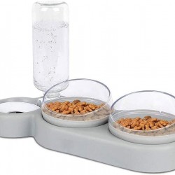 Cat Bowl Set, 15° Tilting Double Wet Dry Food Bowl with Automatic Water Bottle for Small and Medium Dogs and Cats Cat Bowl Set, 15° Tilting Double Wet Dry Food Bowl with Automatic Water Bottle for Small and Medium Dogs and Cats