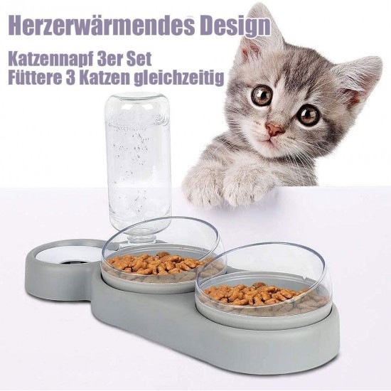 Cat Bowl Set, 15° Tilting Double Wet Dry Food Bowl with Automatic Water Bottle for Small and Medium Dogs and Cats Cat Bowl Set, 15° Tilting Double Wet Dry Food Bowl with Automatic Water Bottle for Small and Medium Dogs and Cats