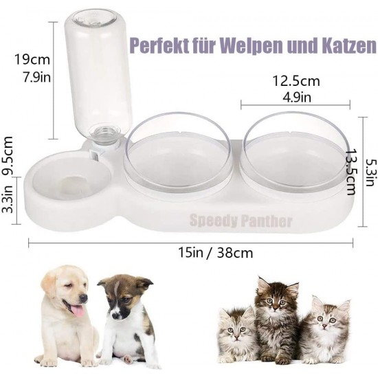 Cat Bowl Set, 15° Tilting Double Wet Dry Food Bowl with Automatic Water Bottle for Small and Medium Dogs and Cats Cat Bowl Set, 15° Tilting Double Wet Dry Food Bowl with Automatic Water Bottle for Small and Medium Dogs and Cats