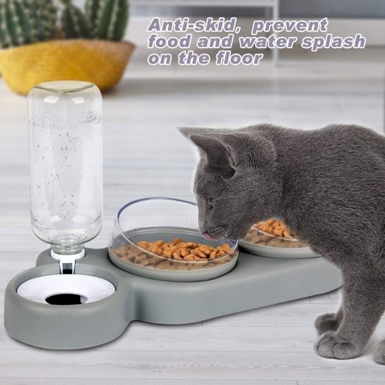 Cat Bowl Set, 15° Tilting Double Wet Dry Food Bowl with Automatic Water Bottle for Small and Medium Dogs and Cats Cat Bowl Set, 15° Tilting Double Wet Dry Food Bowl with Automatic Water Bottle for Small and Medium Dogs and Cats