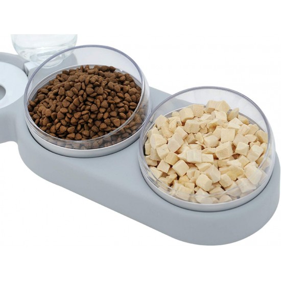 Cat Bowl Set, 15° Tilting Double Wet Dry Food Bowl with Automatic Water Bottle for Small and Medium Dogs and Cats Cat Bowl Set, 15° Tilting Double Wet Dry Food Bowl with Automatic Water Bottle for Small and Medium Dogs and Cats