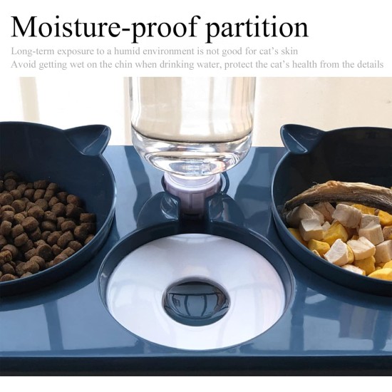 Cat Bowl with Water Dispenser, 3-in-1 Cat Bowl Feeding Bowl for Cats, Double Bowl Separation of Dry and Wet Food, Inclined Feeding Bowl, Cat Feeding Bowl, Automatic, with 2 Finger Toothbrushes (Blue) Cat Bowl with Water Dispenser, 3-in-1 Cat Bowl Feeding Bowl for Cats, Double Bowl Separation of Dry and Wet Food, Inclined Feeding Bowl, Cat Feeding Bowl, Automatic, with 2 Finger Toothbrushes (Blue)