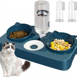Cat Bowl with Water Dispenser, 3-in-1 Cat Bowl Feeding Bowl for Cats, Double Bowl Separation of Dry and Wet Food, Inclined Feeding Bowl, Cat Feeding Bowl, Automatic, with 2 Finger Toothbrushes (Blue) Cat Bowl with Water Dispenser, 3-in-1 Cat Bowl Feeding Bowl for Cats, Double Bowl Separation of Dry and Wet Food, Inclined Feeding Bowl, Cat Feeding Bowl, Automatic, with 2 Finger Toothbrushes (Blue)