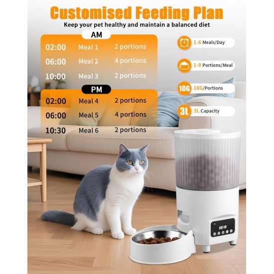Cat Feeder Automatic Programmable Timer Cat Feeder Automatic Pet Dispenser 3L Stainless Steel 1-9 Meals a Day White Cat Feeder Automatic Programmable Timer Cat Feeder Automatic Pet Dispenser 3L Stainless Steel 1-9 Meals a Day White