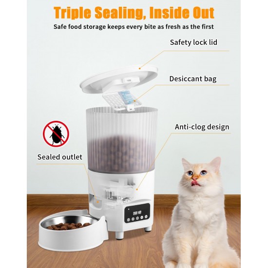 Cat Feeder Automatic Programmable Timer Cat Feeder Automatic Pet Dispenser 3L Stainless Steel 1-9 Meals a Day White Cat Feeder Automatic Programmable Timer Cat Feeder Automatic Pet Dispenser 3L Stainless Steel 1-9 Meals a Day White