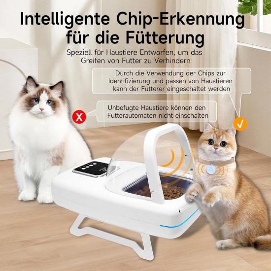 Cat Feeder, Microchip Pet Feeder with RFID Collar Tag, Detects 134.2 kHz 15-Digit Pet Chip ID, Prevents Food Theft, Suitable for Wet and Dry Food Cat Feeder, Microchip Pet Feeder with RFID Collar Tag, Detects 134.2 kHz 15-Digit Pet Chip ID, Prevents Food Theft, Suitable for Wet and Dry Food