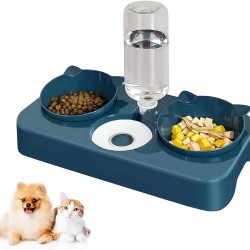 Cat Feeding Bowl, 3-in-1 Cat Feeding Bowl with Automatic Water Dispenser, Tilting Cat Bowls, Removable, Double Feeding Bowl for Small and Medium Cats and Dogs (Blue) Cat Feeding Bowl, 3-in-1 Cat Feeding Bowl with Automatic Water Dispenser, Tilting Cat Bowls, Removable, Double Feeding Bowl for Small and Medium Cats and Dogs (Blue)