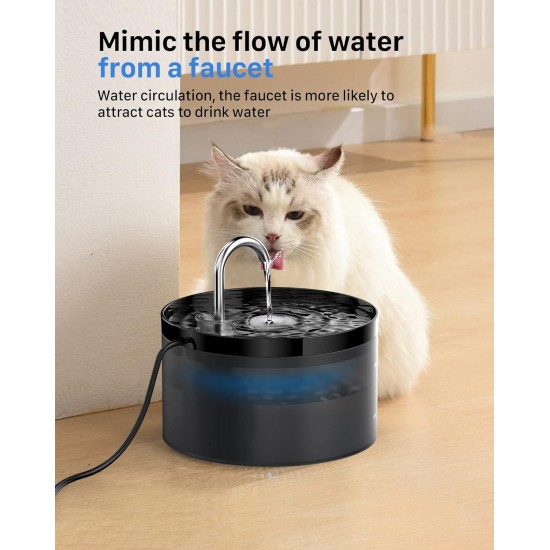 Cat Fountain, GIOTOHUN Super Silent Drinking Fountain for Cats, 64 oz Cat Fountain for Cats, LED Light, Activated Carbon Filter, Intelligent Pump, Transparent Water Tank, Two Water Flow Patterns Cat Fountain, GIOTOHUN Super Silent Drinking Fountain for Cats, 64 oz Cat Fountain for Cats, LED Light, Activated Carbon Filter, Intelligent Pump, Transparent Water Tank, Two Water Flow Patterns