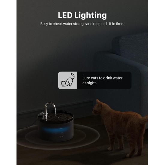 Cat Fountain, GIOTOHUN Super Silent Drinking Fountain for Cats, 64 oz Cat Fountain for Cats, LED Light, Activated Carbon Filter, Intelligent Pump, Transparent Water Tank, Two Water Flow Patterns Cat Fountain, GIOTOHUN Super Silent Drinking Fountain for Cats, 64 oz Cat Fountain for Cats, LED Light, Activated Carbon Filter, Intelligent Pump, Transparent Water Tank, Two Water Flow Patterns