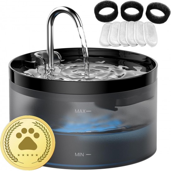 Cat Fountain, GIOTOHUN Super Silent Drinking Fountain for Cats, 64 oz Cat Fountain for Cats, LED Light, Activated Carbon Filter, Intelligent Pump, Transparent Water Tank, Two Water Flow Patterns Cat Fountain, GIOTOHUN Super Silent Drinking Fountain for Cats, 64 oz Cat Fountain for Cats, LED Light, Activated Carbon Filter, Intelligent Pump, Transparent Water Tank, Two Water Flow Patterns