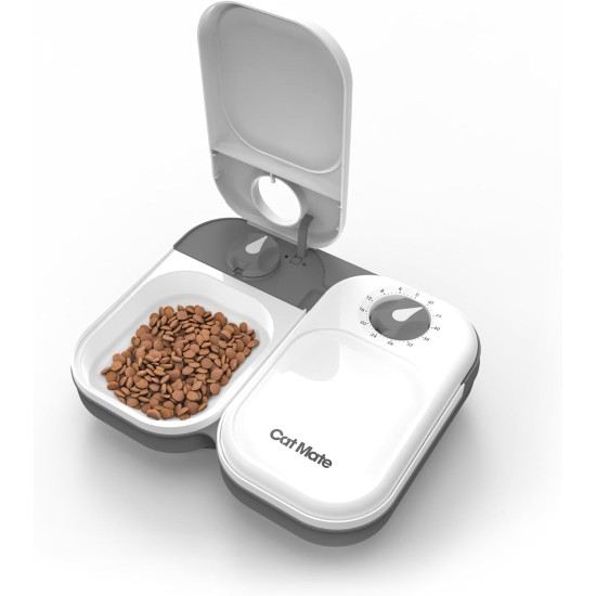 Cat Mate C200 2 Meal Automatic Feeder with Timer and Ice Pack for Cats and Small Dogs for Wet and Dry Food, White Cat Mate C200 2 Meal Automatic Feeder with Timer and Ice Pack for Cats and Small Dogs for Wet and Dry Food, White