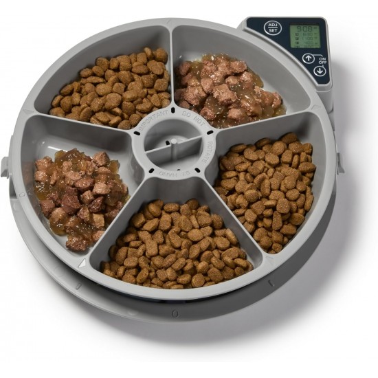 Cat Mate C500 Automatic Feeder with 5 Bowls - Digital Timer for Cats and Small Dogs, Wet or Dry Food, Includes 2 Ice Packs, 5 Meals up to 330 g each, Grey Cat Mate C500 Automatic Feeder with 5 Bowls - Digital Timer for Cats and Small Dogs, Wet or Dry Food, Includes 2 Ice Packs, 5 Meals up to 330 g each, Grey