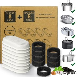 Cat Water Fountain Filter, 16 Pack Cat Fountain Replacement Filter for Stainless Steel 2L Adjustable Water Flow Pet Water Fountain Dog Water Fountain (8+8 Pack) Cat Water Fountain Filter, 16 Pack Cat Fountain Replacement Filter for Stainless Steel 2L Adjustable Water Flow Pet Water Fountain Dog Water Fountain (8+8 Pack)