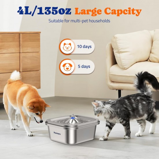 Cat Water Fountain Stainless Steel: 4 L/3.968.9 g Pet Fountain Water Bowl Indoor, Automatic Dog Drinking Dispenser, Cat Feeding Watering Supplies, Metal Kitty Waterer Fountain, 6 Replacement Filters Cat Water Fountain Stainless Steel: 4 L/3.968.9 g Pet Fountain Water Bowl Indoor, Automatic Dog Drinking Dispenser, Cat Feeding Watering Supplies, Metal Kitty Waterer Fountain, 6 Replacement Filters