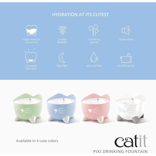Catit Pixi Drinking Fountain for Cats, 2.5 L, White, Pack of 1 Catit Pixi Drinking Fountain for Cats, 2.5 L, White, Pack of 1