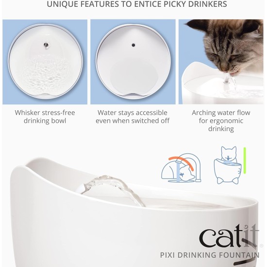 Catit Pixi Drinking Fountain for Cats, 2.5 L, White, Pack of 1 Catit Pixi Drinking Fountain for Cats, 2.5 L, White, Pack of 1