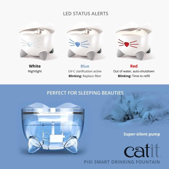 Catit Pixi Smart Drinking Fountain for Cats, Control via App, 2L Water Reservoir Catit Pixi Smart Drinking Fountain for Cats, Control via App, 2L Water Reservoir