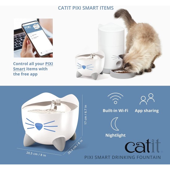 Catit Pixi Smart Drinking Fountain for Cats, Control via App, 2L Water Reservoir Catit Pixi Smart Drinking Fountain for Cats, Control via App, 2L Water Reservoir