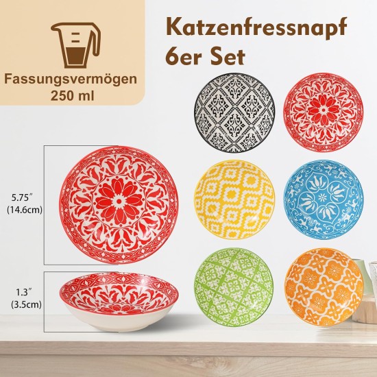 Ceramic Cat Feeding Bowl, Colourful Cat Bowls, Set of 6, Porcelain Cat Bowl, Cat Feeding Bowl, Cat Feeding Bowl, Cat Bowl, Flat Cat Plate, Cat Food Bowl Set, 250 ml Ceramic Cat Feeding Bowl, Colourful Cat Bowls, Set of 6, Porcelain Cat Bowl, Cat Feeding Bowl, Cat Feeding Bowl, Cat Bowl, Flat Cat Plate, Cat Food Bowl Set, 250 ml