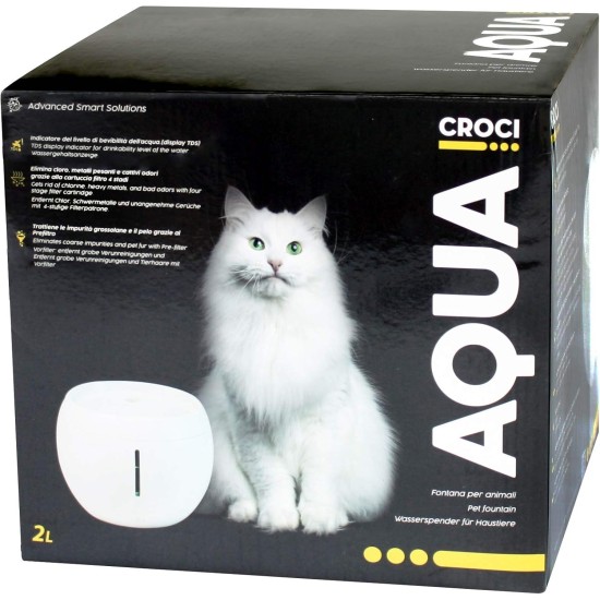 Croci Aqua Fountain for Cats and Dogs, TDS Water Quality Display, Double Filter System, Water Level Sensor, Filter Change Sensor, Noiseless Capacity 2L Croci Aqua Fountain for Cats and Dogs, TDS Water Quality Display, Double Filter System, Water Level Sensor, Filter Change Sensor, Noiseless Capacity 2L