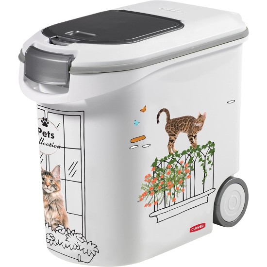 Curver Cat Food Container - 35L/12kg - Pets Collection - Airtight Cat Food Storage - Cat Food Container - Wheeled Container - 28 x 49 x 43 cm Curver Cat Food Container - 35L/12kg - Pets Collection - Airtight Cat Food Storage - Cat Food Container - Wheeled Container - 28 x 49 x 43 cm