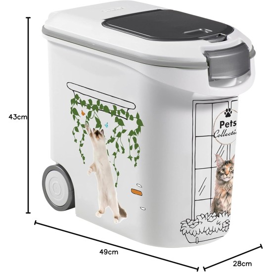 Curver Cat Food Container - 35L/12kg - Pets Collection - Airtight Cat Food Storage - Cat Food Container - Wheeled Container - 28 x 49 x 43 cm Curver Cat Food Container - 35L/12kg - Pets Collection - Airtight Cat Food Storage - Cat Food Container - Wheeled Container - 28 x 49 x 43 cm
