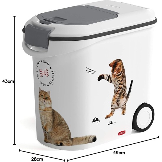 Curver Food Container 12 kg I 35 L, White/Grey/Love Pets Cats, 49.3 x 27.8 x 42.5 cm, 241094 Curver Food Container 12 kg I 35 L, White/Grey/Love Pets Cats, 49.3 x 27.8 x 42.5 cm, 241094