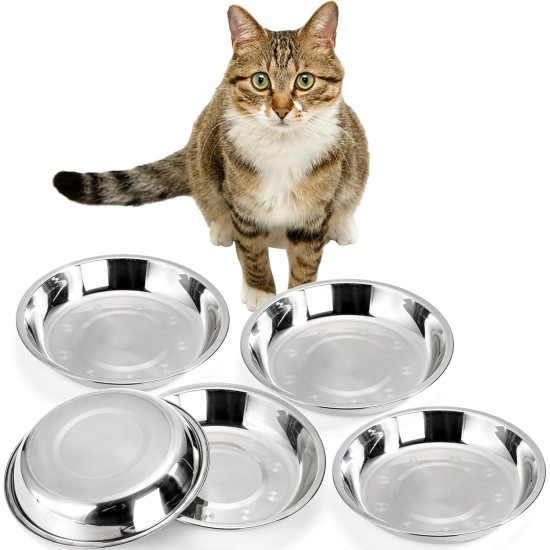 DEAYOU Cat Bowls Stainless Steel 7.7 Inch Metal Cat Food and Water Bowl 16 oz Simple Pet Bowl for Kitten Puppy Wide Flat Replacement Dog Bowl Raised Stand
